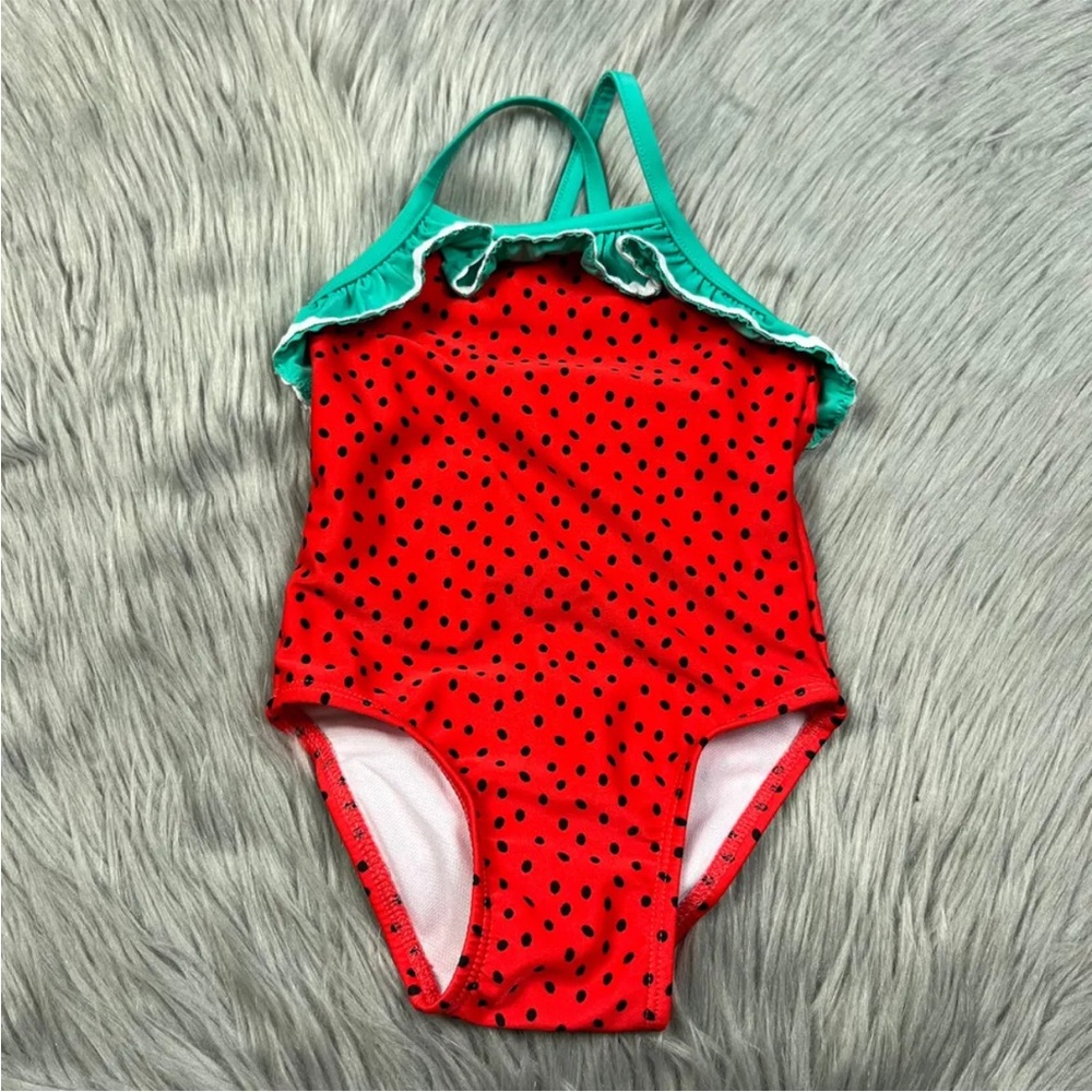 Cat And Jack Baby Girls Watermelon One Piece Ruffle Swimsuit 12m